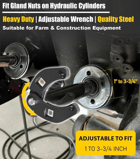 Adjustable Gland Nut Wrench For Hydraulic Cylinders Handy Spanner Wrench For Farm And Construction Equipment with two slot claw.