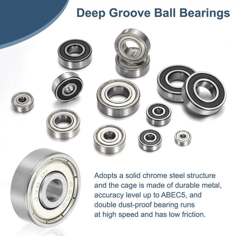 4 Pack 635ZZ Deep Groove Ball Bearings 5x19x6mm Chrome Steel Double Shield ABEC5 displayed in various angles