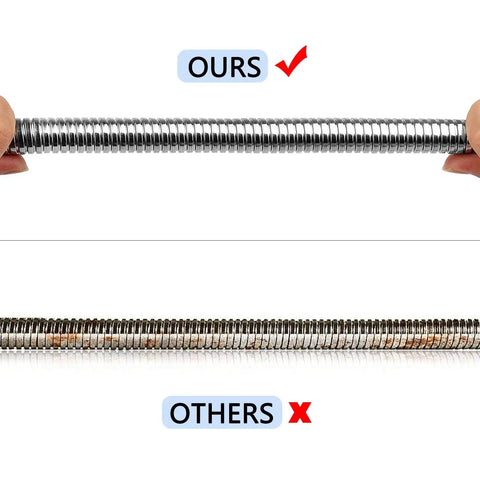 Comparison showing Heavy Duty Flexible Metal Stainless Steel Hose 44 Inch for Commercial Pre Rinse Faucets vs. a rusted alternative.