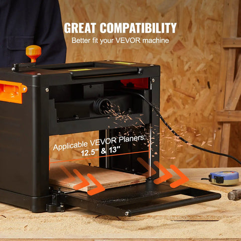 Heavy Duty High Speed Steel Thickness Planer Blades And Knives For 13 Inch Benchtop Planer Hrc 55 To 60 Hardened replacement set displayed on a VEVOR machine.