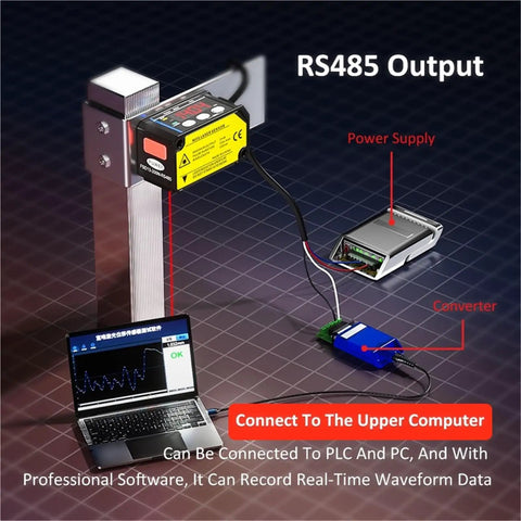 Advanced Laser Displacement Sensor With RS485 Output, 0.01mm Precision For Distance, Thickness And Positioning setup