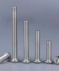 Built Like A Tank M6 X 12Mm Button Head Socket Cap Screws 100 Pack 304 Stainless Steel with varying lengths on display.