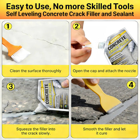 Hella Smooth Concrete Crack Filler Self Leveling Waterproof Sealant For Driveways Patios And Garage Floors Fast Drying Flexible DIY application steps.