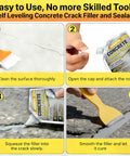 Self Leveling Concrete Crack Filler Waterproof Fast Dry Sealant Pour And Go Flexible DIY Crack Sealer For Driveway Sidewalk Patio Garage Asphalt 4 Pack; Instructions on application steps.
