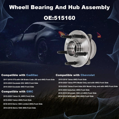Two Pack Front Wheel Bearing And Hub Assembly 4WD compatible with 2014 to 2018 Silverado 1500, 2015 to 2020 Tahoe Suburban