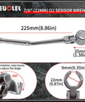 Universal Oxygen Sensor Socket Wrench 22mm For Seven Eighths Inch O2 Sensor with contour handle and flexible head