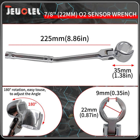 Universal Oxygen Sensor Socket Wrench 22mm For Seven Eighths Inch O2 Sensor with contour handle and flexible head