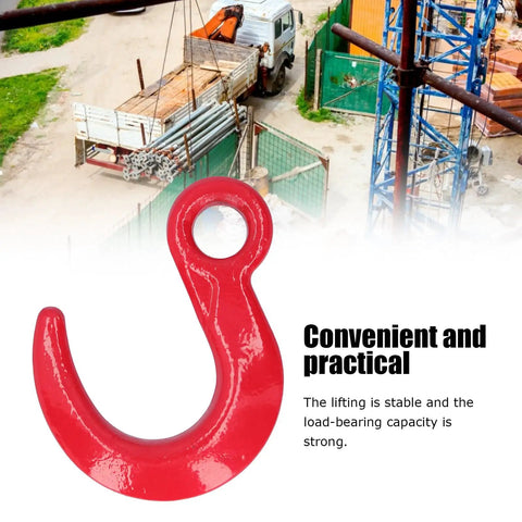 6500lb Beefed Up Alloy Steel Lifting Hook With Large Opening For Crane Hoist And Construction Gear, red hook close-up