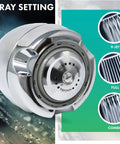 Earth Spa 3 Spray Shower Head With 1.25 GPM Flow 2.7 Inch Wall Mount Adjustable Fixed Chrome Shower Head With Pressure Compensation Technology 1 Pack Easy Install showing spray settings
