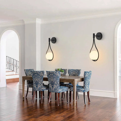 Modern Globe Wall Sconce Set Of 2 Black Glass Drop Lights For Bathroom Vanity, Bedroom And Living Room, mounted on wall