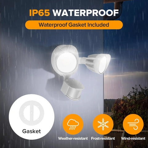 Heavy Duty Dual Head Motion Sensor Led Security Flood Light For The Block 27 Watt 3500 Lumens Knockout Daylight Beam Ip65 Weather Resistant Outdoor Spotlight For Garage And Driveway