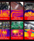 Thermal images showcasing diverse applications of the 2 In 1 Thermal Imaging And Multimeter Camera with industrial use cases.