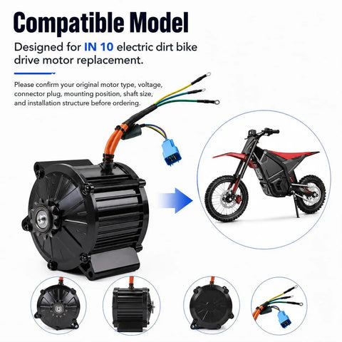 Beefed Up Replacement Electric Dirt Bike Motor And Ebike Drive Unit Built For Heavy Off Road Riding Compatible With IN 10 Models