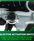 Close-up of the selective actuation switch on the Lightweight Pneumatic Brad Nailer For Precision Trim Work and Furniture Building.