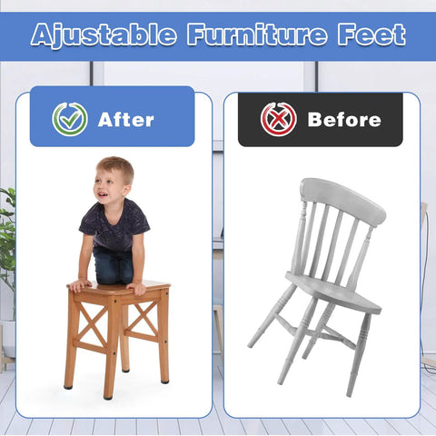 Before and after using 12 Pack Adjustable Furniture Leveling Feet for Tables Chairs Cabinets and Desks Heavy Duty Screw On Levelers