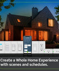 Smart WiFi Plug 2nd Gen For Home Automation No Hub Needed Plug And Play displayed with mobile control app outside a house