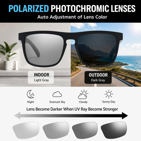Premium Mens Photochromic Polarized Sunglasses Featuring Hella Sharp Transition Lenses And Top Tier ANSI Z871 Safety Certification For All Day Outdoor Use With Zero Sweat Glare Blocking Vibes