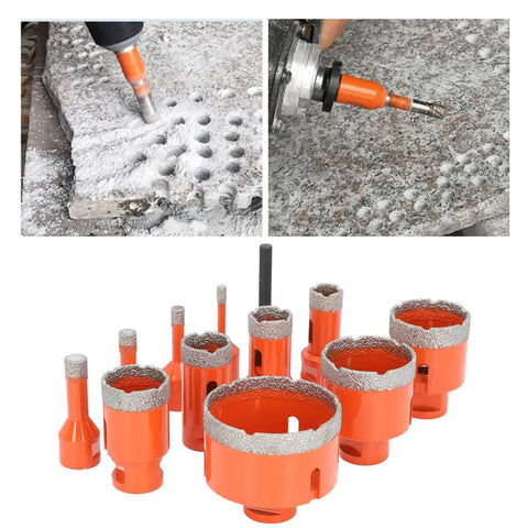 Cool Diamond Hole Saw Kit With 11 Pieces For Drilling Ceramic Tiles, Marble Granite Porcelain Stone And Glass Plus M14 Thread Vacuum Brazed Bits In 6 To 68mm Sizes That Get The Job Done Fast. 11-piece diamond hole saw set for drilling granite and tile