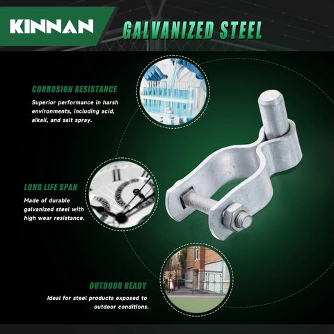 Heavy Duty Galvanized Steel Gate Hinge For One And Five Eighths Inch Chain Link Fence Gate Includes Bolts And Nuts Durable Fence Hardware For Secure Long Lasting Performance Easy To Install Ideal For Outdoor Gates 2 Pack