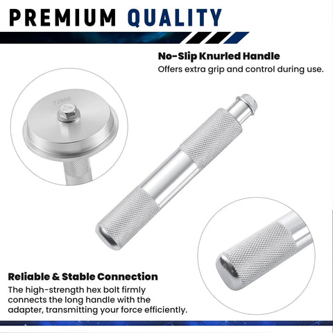 Close-up of knurled handle and disc from 10-Piece Universal Aluminum Bearing Race and Seal Driver Set for Automotive Wheel Bearings.