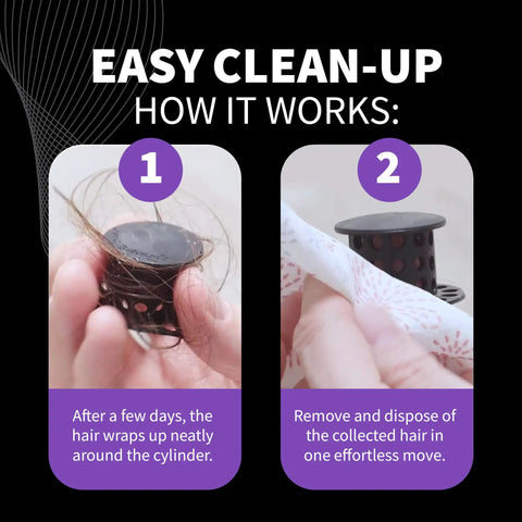 Diagram showing easy cleanup steps for Inside Drain Hair Catcher For 4 Inch Shower Drains Stainless Steel Shield With Easy Cleanup Keeps Hair Out Of The Pipes Not For Bathtub Drains Game Changer For Preventing Clogs.