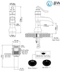 Dimensions drawing of Oil Rubbed Bronze Waterfall Bathroom Sink Faucet With Single Handle 1 Hole Mount No Fuss Easy Install