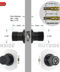 Keypad Door Lock With 50 User Codes And Auto Lock, Waterproof Matte Black, showing side view with adjustable latch specifications