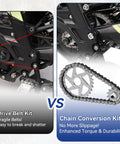 Comparison of drive belt kit and chain conversion kit for Chain Drive Sprocket Kit For Sur Ron Light Bee X Segway X160 X260 Electric Dirt Bike 420 Chain 42 Link With 30T Front Sprocket And 13T Rear Sprocket LBX LBS Compatible