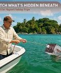Man using Neodymium Fishing Magnet With 150 Lbs Pulling Power And Lifting Eye Bolt For Retrieval In Lakes And Beaches on a boat