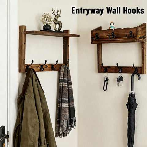 28 Inch Wall Mount Coat Rack With Shelf And Key Mail Organizer Wood Entryway Hanger With Seven Hooks And Three Key Hooks