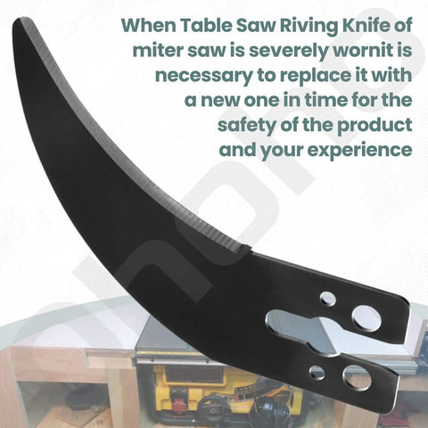 Top Shelf Replacement Table Saw Riving Knife For Smooth Fine Woodworking Jobs Fits Heavy Duty Power Equipment Killer Tough Black Steel close-up view.