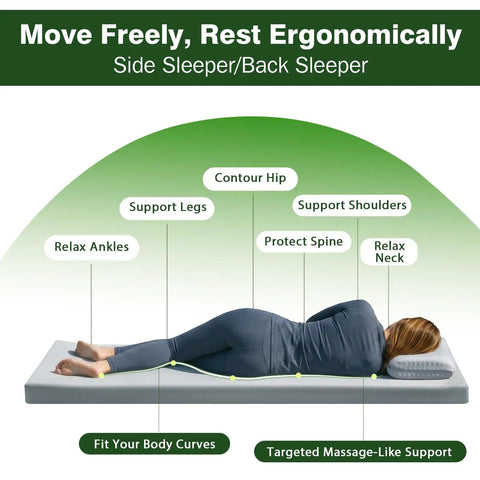 Woman resting on 3.5 Inch Extra Thick Foam Camping Mattress With Dual Layer Comfort, showing ergonomic spine support.