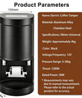 Top Shelf 58mm Electric Coffee Tamper With Knockout Durability And Quick Pressure Adjustment For No Sweat Espresso Extraction That Pops Out Professional Shots Straight To Your Home Setup, black aluminum design.