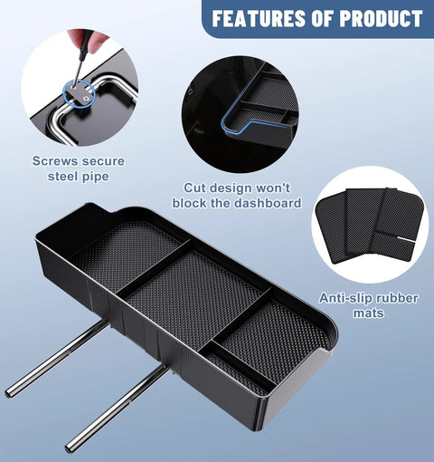 Ford Jump Seat Center Console Organizer front armrest tray features with screws, anti-slip mats, and dashboard-friendly design.