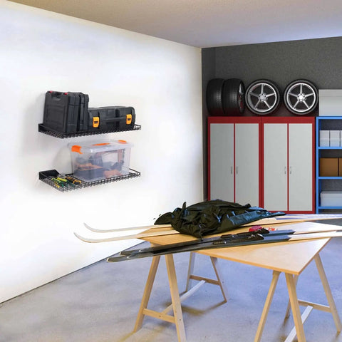 Beefy Heavy Duty Garage Wall Shelves 2 Pack 23.6 By 11.8 Inch Wall Mount Mesh Storage Racks for garage with tools and boxes