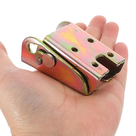 Hand holding Four Sets Golden Metal Folding Cabinet Door Hinges 90 Degree Self Locking Mechanism, Soft Close and Heavy Duty Design