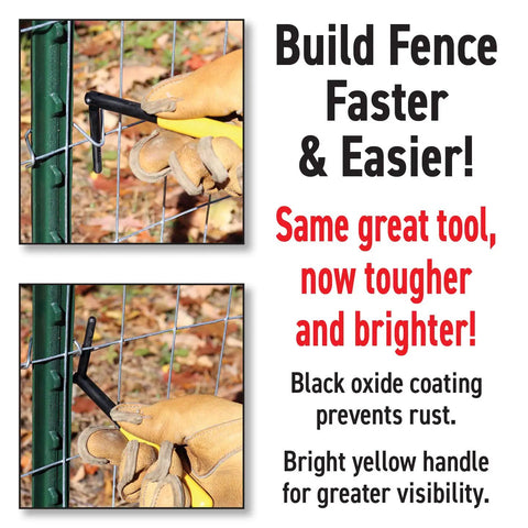 Clip Bender T Post Fence Clip Tool With Bright Yellow Grip Made In USA Steel Construction Black Oxide Finish Prevents Rust
