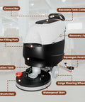 20 Inch Walk Behind Floor Scrubber With Brush And Lithium Battery, 5 Hour Run Time, 13 Gallon Capacity, detailed view