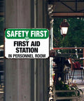 Rugged Aluminum First Aid Station Sign 8x12 Inches for Workplaces and Warehouses, Weatherproof and Rust Resistant