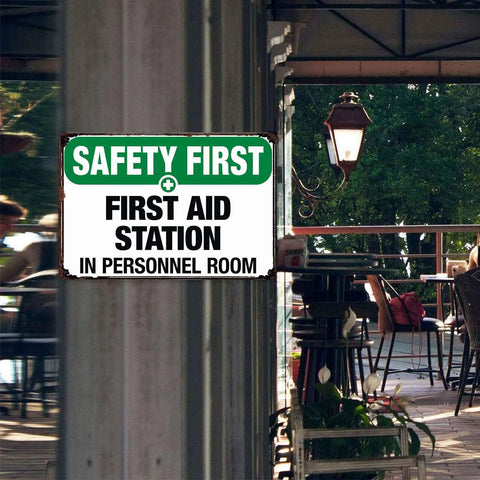 Rugged Aluminum First Aid Station Sign 8x12 Inches for Workplaces and Warehouses, Weatherproof and Rust Resistant