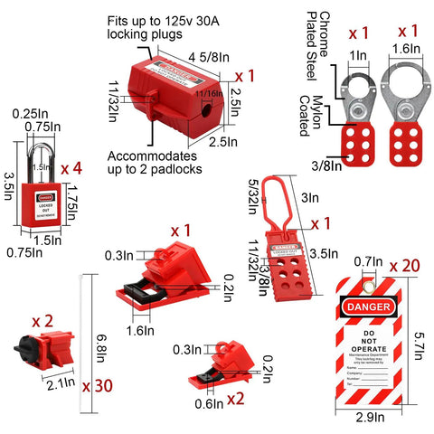 Electrical Lockout Tagout Kit With Hasps And Tags For Safe Lockout On The Job Breaker Lockouts Plug Lockout Nylon Ties And Carry Bag
