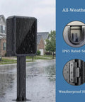 Heavy Duty Exterior Ev Charger Lock Box With Secure Key Guard Waterproof Outdoor Station Cover shown in rain with IP65 rated seal.