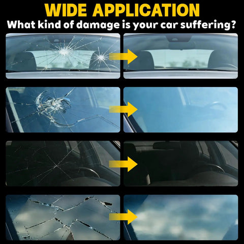 Image showing stages of windshield repair using 4 Piece Windshield Repair Kit With Nano Resin Fluid For Chips Bullseye Cracks And Star Shape Damage Upgraded Vacuum System Delivers Deep Resin Penetration And Bubble Free Glass Repair On The Go.
