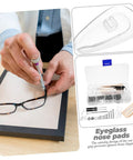 Person using eyeglass repair kit with screws and nose pads for quick glasses fixes, essential tools for everyday eyewear maintenance.