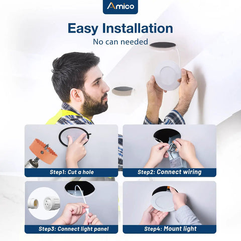 Installation steps for Sixteen Pack 6 Inch Ultra Thin LED Recessed Ceiling Light With Junction Box 6000K Daylight Clear White 12W