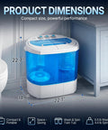 Heavy Duty Mini Compact Washing Machine Twin Tub Top Load Washer Portable Spinning Combo dimensions 22.7x22.1x14.6 inches