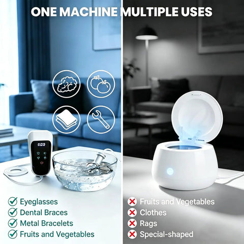 Portable Handheld Ultrasonic Cleaning Probe With Auto Timer And 60Khz Frequency, adjustable power using for eyeglasses and dental braces.