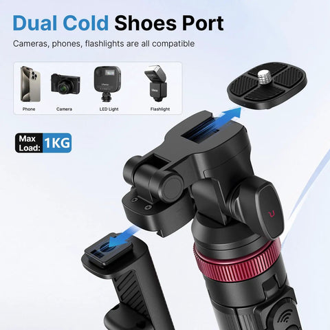 Extendable Phone Tripod With 2 In 1 Phone Clip And 360 Degree Ball Head Aluminum Selfie Stick Stand Reaches Up To 82 Inches Cold Shoe Mount
