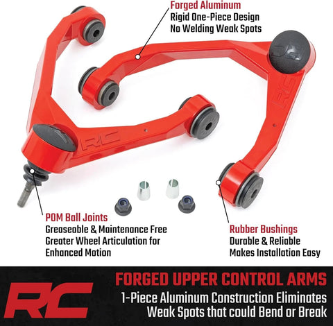 Forged Upper Control Arms For 2007-2018 Chevy GMC 1500 Trucks Solid Aluminum Construction, POM Ball Joints, in red view