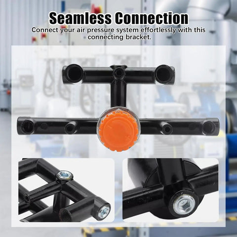 Badass Aluminum Air Compressor Manifold Assembly With Heavy Duty Adjustable Bracket for Pressure Regulator with orange cap.